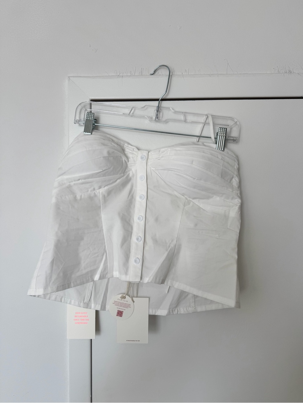 White Strapless Bustier with Button Front